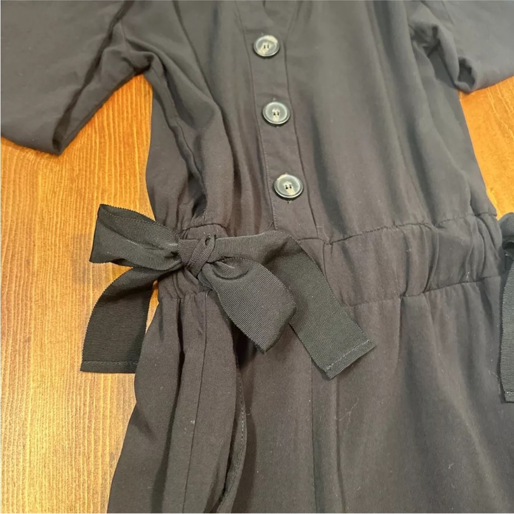 GB Jumpsuit Romper Rayon Black Size S Ribbon Tied Elastic Waist Pockets Ankle